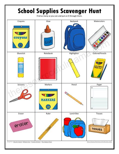 School Supplies Scavenger Hunt - The Resourceful Mama