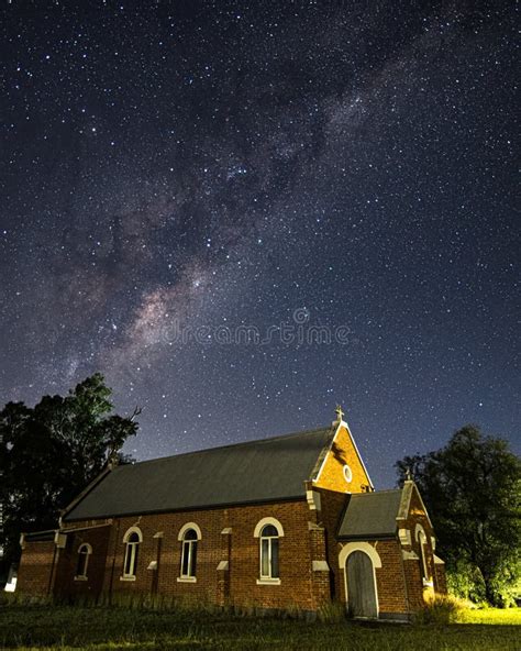 In the Dark of the Night a Church Situated Under the Milky Way Sky Stock Image - Image of wales ...