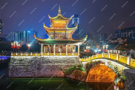 Premium Photo | Night view of jiaxiu tower in guiyang china