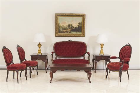 French victorian red velvet living room set