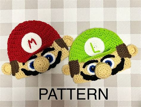 Patterncrochet Mario and Luigi Hat, Mario Hat Pattern, Luigi Hat ...