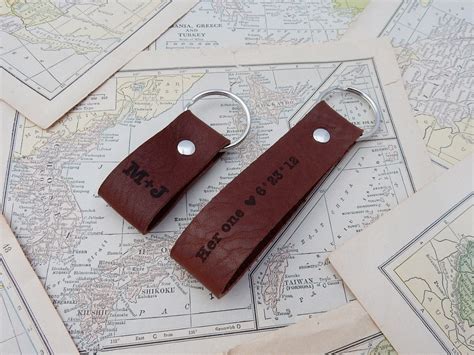 9th anniversary gift leather keychain couples gift set