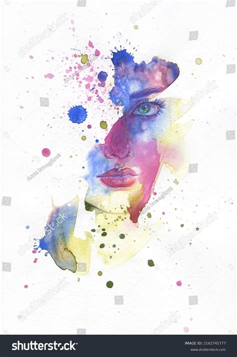 Watercolor Painting Abstract Woman Face Illustration Stock Illustration ...