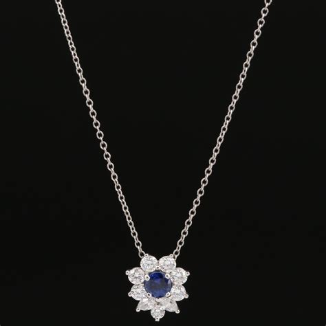 Tiffany & Co. Platinum Sapphire and Diamond Pendant Necklace | EBTH