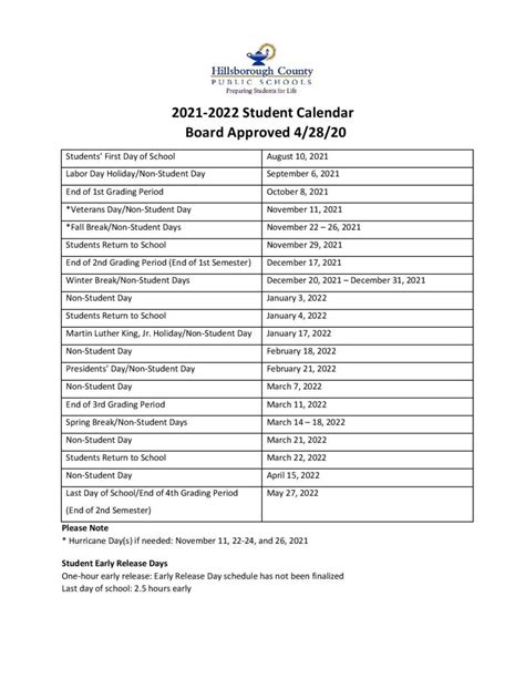 Hillsborough County School Calendar 2021-2022 & Holidays