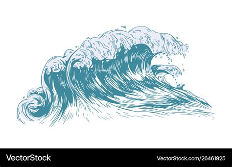 Stylish drawing sea or ocean wave with foaming Vector Image