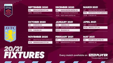 Confirmed: Aston Villa Women's 2020/21 Women's Super League fixtures in ...