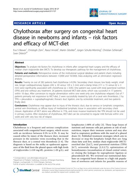 (PDF) Chylothorax after surgery on congenital heart disease in newborns and infants -risk ...