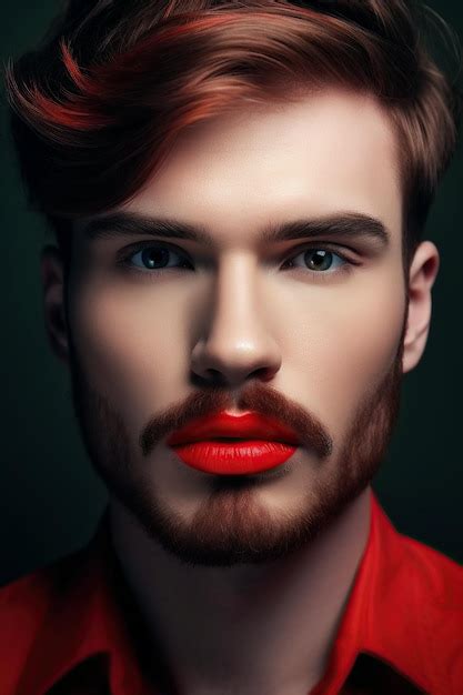 Premium AI Image | Transgender gay man with red lipstick lips Male ...