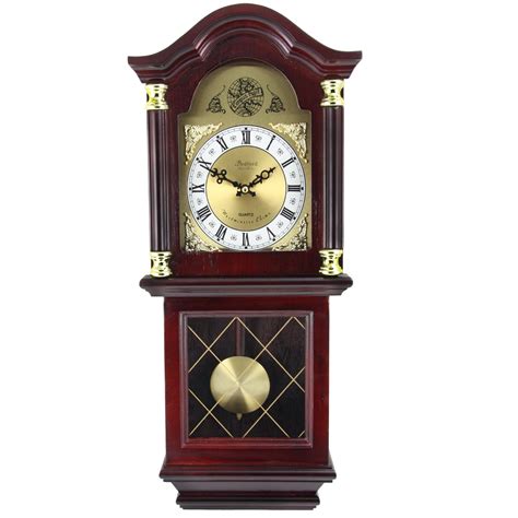 Bedford Clock Collection 26" Antique Mahogany Cherry Oak Chiming Wall Clock with Roman Numerals ...