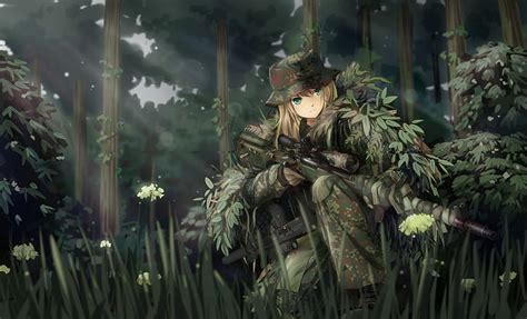 1920x1080px | free download | HD wallpaper: anime, Anime Girls, camouflage, fantasy Art, forest ...