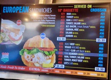 Menu at Lee's Sandwiches restaurant, Chandler