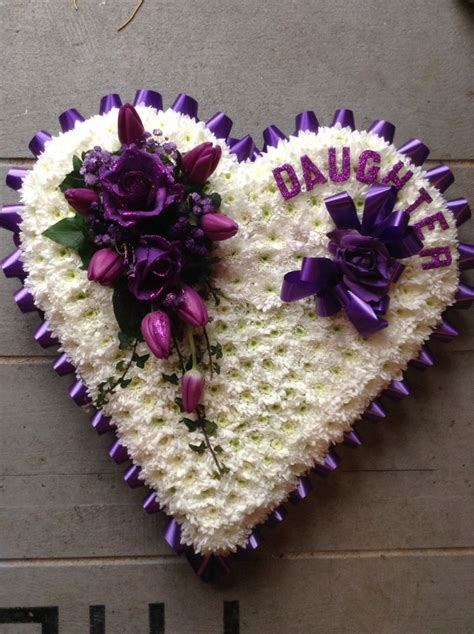 Heart funeral flower tribute, Cadbury purple flowers, daughter funeral ...