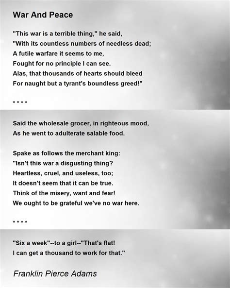 War And Peace - War And Peace Poem by Franklin Pierce Adams