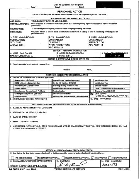 Example DA Form 4187 to promote a SPC to CPL? | RallyPoint