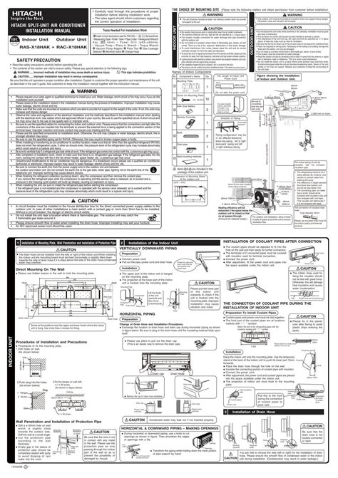 hitachi split-unit air conditioner installation manual safety ...