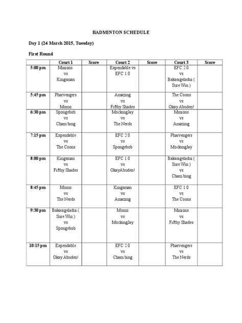 Badminton Schedule | PDF