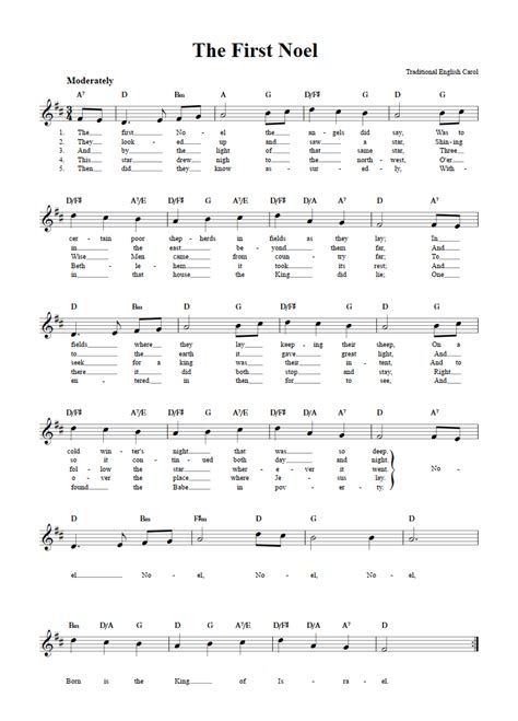 The First Noel: Chords, Lyrics, and Sheet Music for C Instruments