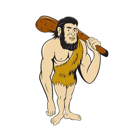 Caveman Neanderthal Man Holding Club Cartoon Digital Art by Aloysius ...