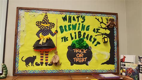 "What's Brewing at the Library?" Halloween bulletin board | School library decor, Halloween ...