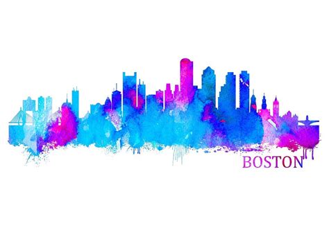 Boston Skyline Watercolor Art Print 414 Boston Cityscape - Etsy