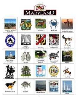 Maryland Bingo: State Symbols and Popular Sites | State symbols, Hawaiian words and meanings, Bingo