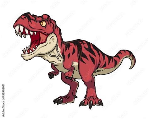 Red t rex dinosaur dino cool t-rex style 2D chibi illustration raptor ...