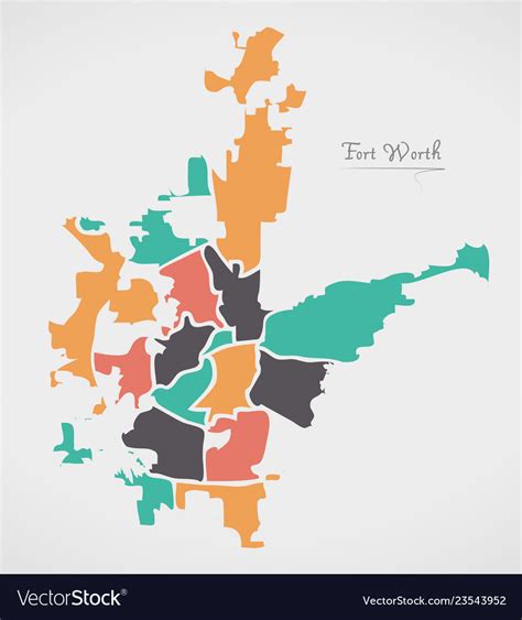 Fort worth texas map with neighborhoods Royalty Free Vector