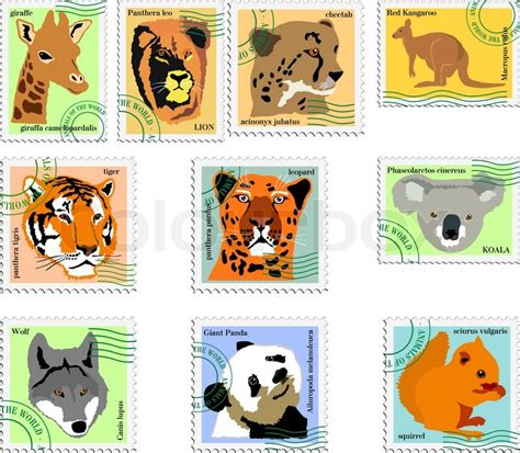 Collection of stamps of animals | Stock vector | Colourbox