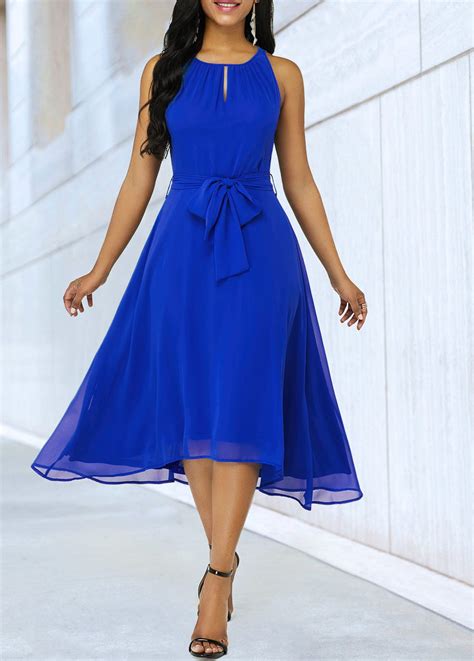 Royal Blue Keyhole Neckline Sleeveless Dress | Necklines for dresses, Royal blue dresses, Women ...