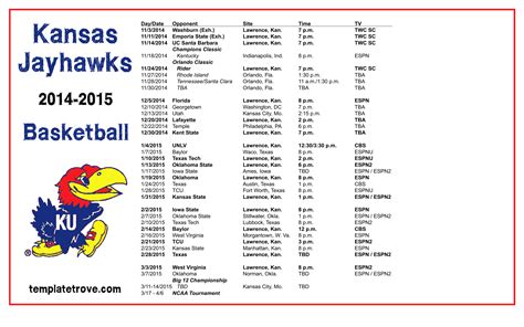 Kansas University Basketball Schedule | Examples and Forms