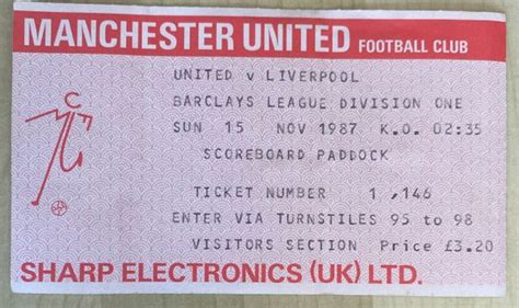 1987/88 ORIGINAL DIVISION ONE TICKET MANCHESTER UNITED V LIVERPOOL ...