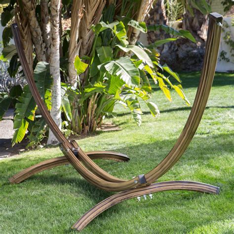 Island Bay Faux Woodgrain Metal Arc Hammock Stand | www.hayneedle.com | Free standing hammock ...