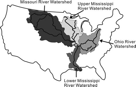 1 Map of the Mississippi and Missouri river systems (modified from US ...