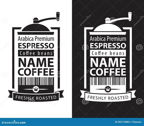 Coffee Labels with Coffee Grinders and Barcodes Stock Vector - Illustration of white, sticker ...