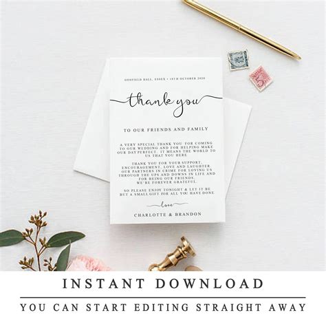 DIY Thank You Card Template Wedding Thank You Cards | Etsy