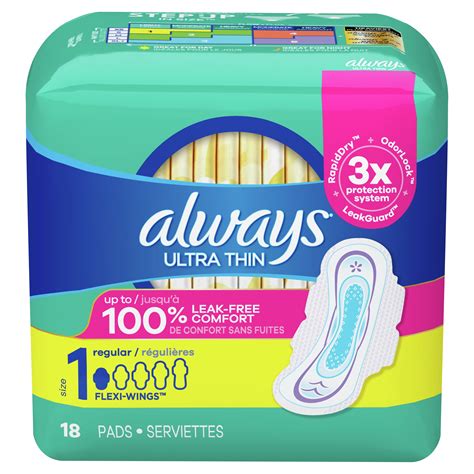 Always Ultra Thin Pads with Wings, Regular, Unscented, 18 Ct - Walmart ...