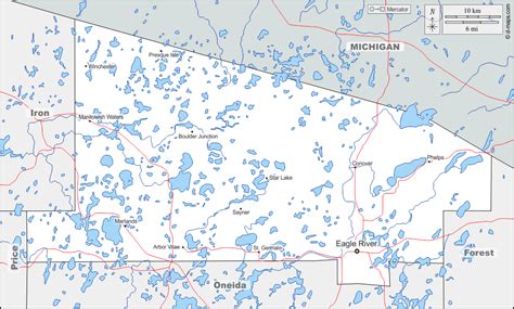 Vilas County free map, free blank map, free outline map, free base map boundaries, hydrography ...