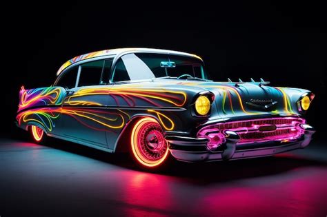 Premium AI Image | A car with a neon lights on the