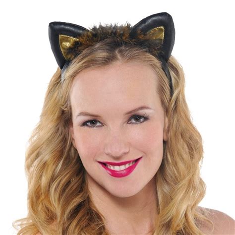 Halloweeen Club Costume Superstore. Black & Gold Cat Ears Faux Leather ...