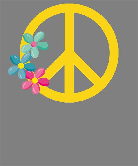 Groovy Hippie Yellow Peace Sign With Flowers Digital Art by Stacy McCafferty - Pixels