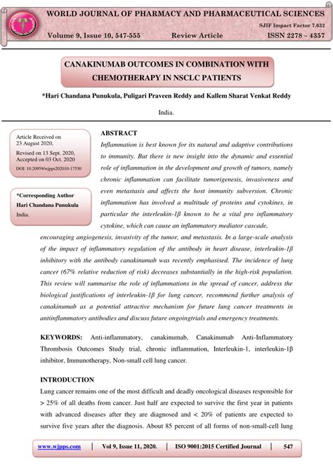 (PDF) CANAKINUMAB OUTCOMES IN COMBINATION WITH CHEMOTHERAPY IN NSCLC PATIENTS