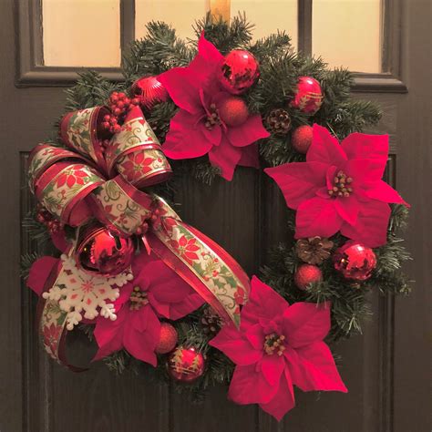 Poinsettia Christmas Wreath | Christmas wreaths, Christmas decorations ...