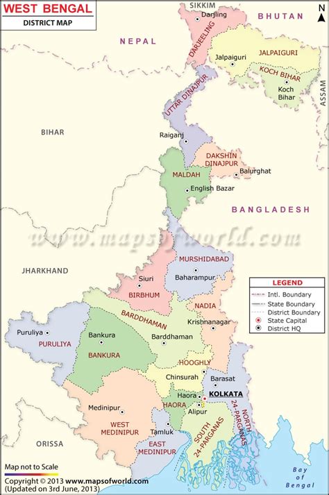 West Bengal Map, Districts in West Bengal