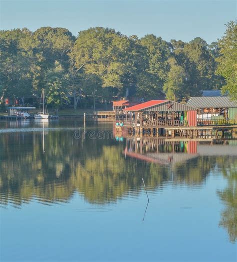 Mirror Image on Lake Cherokee of Boat Houses and Trees. in East ...