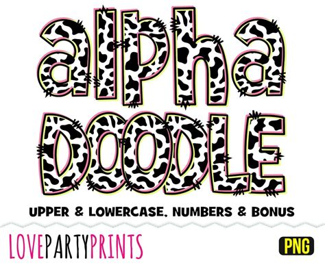 Cow Print Alphabet Doodle PNG Font Uppercase and Lowercase - Etsy