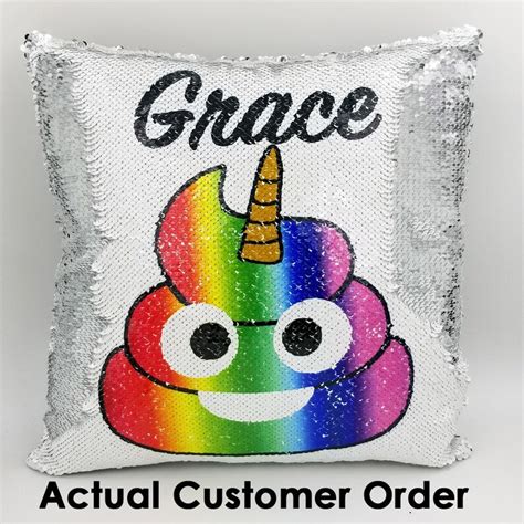 Rainbow Poop Emoji Sequin Pillow Personalized Poop Emoji | Etsy