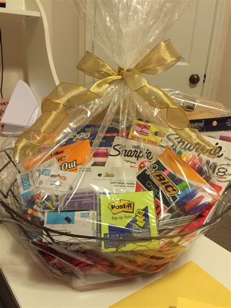 Office supply gift basket | Office supplies gift basket, Teacher gift baskets, Craft gift basket