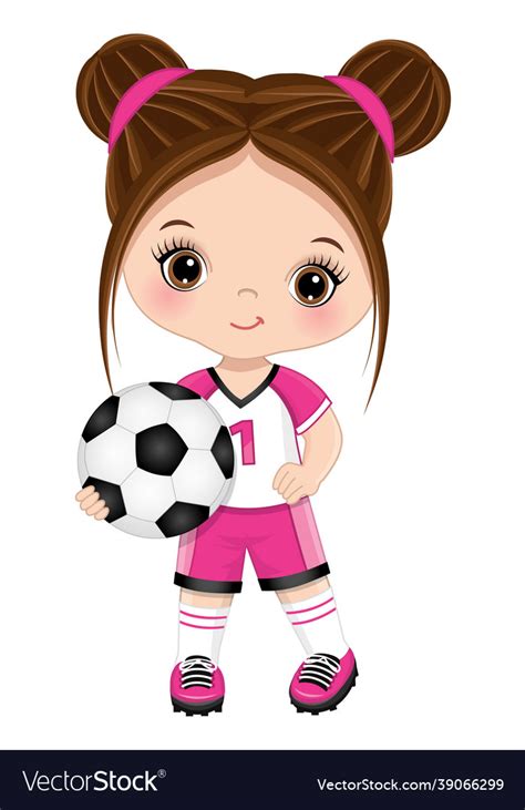 Cute little brunette girl playing soccer Vector Image