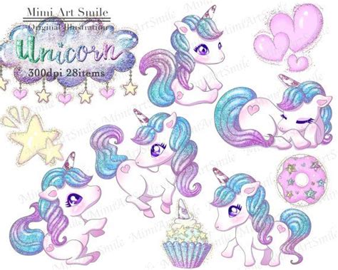 Cute Glitter Unicorn Clipart Set,rainbow Unicorns Clip Art Digital ...